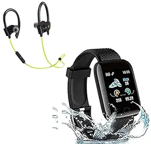 Rhobos (Festive Offer 5 Years Warranty) SmartWatch 1.3'' Full Touch Screen with HR, & Waterproof with Wireless QC10 Bluetooth Headset Earphone with Calling Functions for All Bluetooth Smartphones