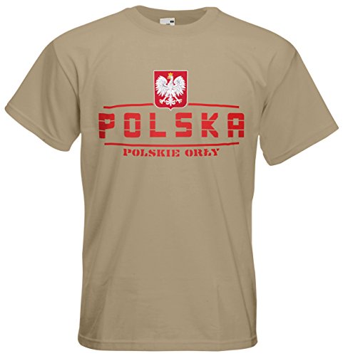 Polen Polska EM 2016 Fanshirt T-Shirt Trikot (Khaki, M)