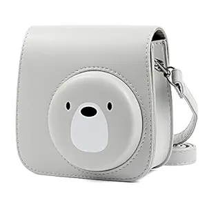 Funnideer Protective Case Compatible for Fujifilm Instax Mini 9 / Mini 8 / Mini 8+ Instant Camera Case Bag Vegan Leather Bag Cover with Removable Strap (Bear)