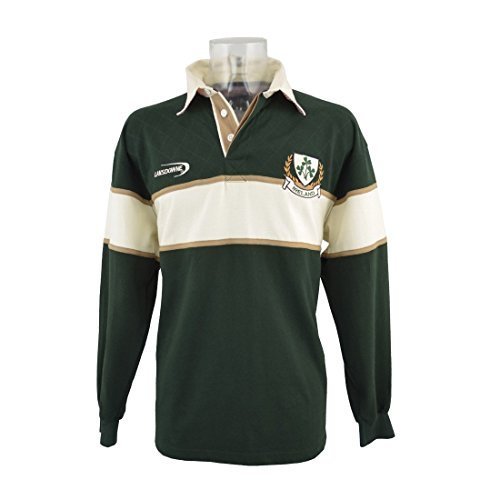 Camiseta de manga larga de rugby de Irlanda color verde botella / natural 3 Tréboles - XL - Lansdowne