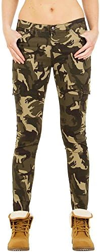 Mid Rise Camouflage Slim Stretch Combat Trousers Cargo Pants - Dark Green (12)