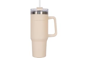 Flamingueo Gourde avec Paille 1,18L - Mug Isotherme - Boissons Froides 24h et Chaudes 10h - Acier Inoxydable - Thermos - Beige