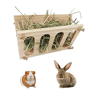 Rabbit Wooden Hay Rack Multi-Functional Manger Grass Holder for Small Pets Bunny Chinchilla Guinea Pigs (Hay Rack-C)