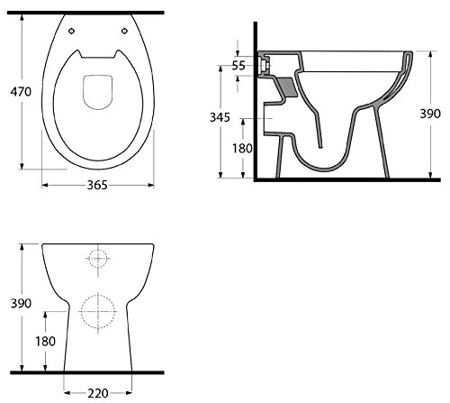 Stand-WC | Spülrandlos | Inklusive WC-Sitz | Tiefspüler | Abgang waagerecht | Weiß | Toilette | Spülrandloses WC | Klo | Toilettensitz | Stand-Wc | Design | Keramik | Modern | Hygiene - 3