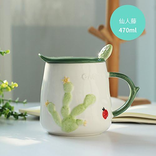 MOCER Creative Ceramic Mug With Lid Spoon Home Office Cups Cups Cute Female Oat Milk Breakfast Cup, Fairy Vine