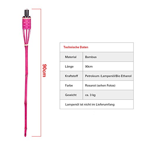 Topgoods 18 STK Gartenfackel 90 cm Rosa Bambusfackel Bambus Garten Fackel Gartenfackeln Deko - 4