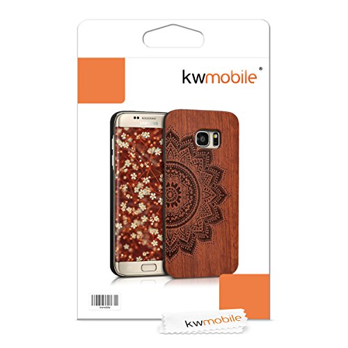 kwmobile Funda dura de madera palo de rosa para Samsung Galaxy S7 edge Carcasa protectora de m  vil Dise  o Flor a la mitad en marr  n oscuro