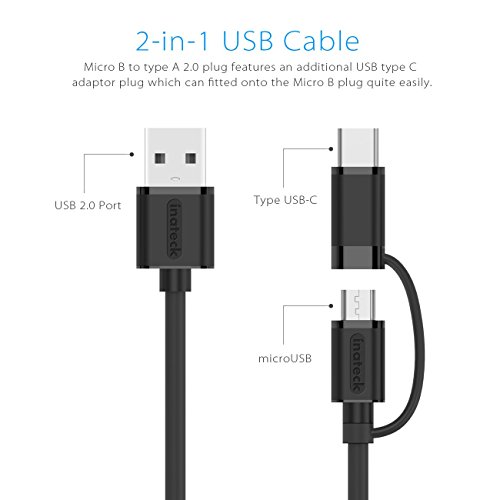 2in1 Inateck Micro USB Kabel & USB C Kabel, Datenkabel mit Micro USB und Typ-C zu USB 2.0 Typ A für Geräte mit Micro USB und Typ C Anschluss, inklusive Nexus 6P, Nexus 5x und Samsung, 15cm - 2
