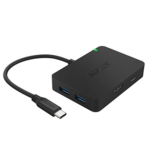 AUKEY USB C Hub auf 4 Port USB 3.0 + USB C Port mit PD ( Power Delivery ) + HDMI Port ( 4K Auflösung ) USB Type C Hub Ladefunktion für New Macbook, Macbook Pro 2016, Google ChromeBook Pixel 2015, usw. - 2
