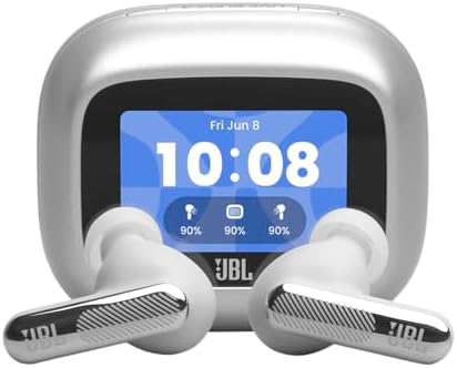 JBL Live Beam 4, Auricolari Wireless con Cancellazione Adattiva del Rumore, Bluetooth, Autonomia di 48 Ore, Impermeabilità IP55, Smart Charging Case, Argento
