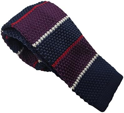 Szeagle Men's Polyester Navy Red Stripe Designs Square End 2" Knitted Man Kniting Ties
