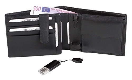 Preisvergleich Produktbild schwarze Herrengeldbörse mit USB Stick Geldbeutel Scheintasche Herren schwarz Leder stonebear original
