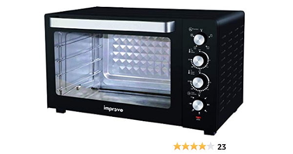 Improve IMPFE80HH Forno elettrico 80L ventilato 2400W, 4 tipi di cottura,  luce interna, timer 60 minuti, teglia antiaderente, griglia, maniglia -  nero : Amazon.it: Casa e cucina