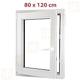 Kunststofffenster  80x120 cm (800x1200 mm)  weiß  Dreh-Kipp-Fenster  links  6 Kammern