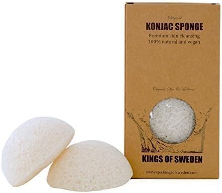 Konjac Sponge Pure Natural (Economical Pack of 2) from Kings of Sweden - Facial cleansing sponges for all skin types - 100% natural, vegan, sustainable and fully biodegradable!