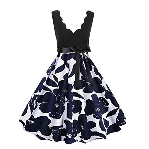 iHAZA Femme Robe évasée Vintage sans Manches Dress