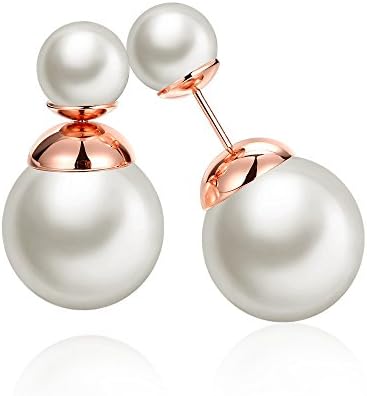 women's double pearl stud earrings, gold, 10 mm, 1720