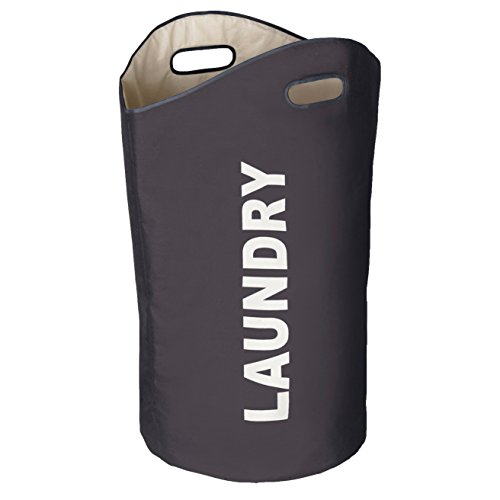 WENKO 3450121100 Wäschesammler Lumo Grau - Wäschekorb, Fassungsvermögen 65 L, Polyester, 35 x 68 x 35 cm, Dunkelgrau
