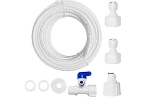PAROAD 5 Meter Universal Anschluss-Set, 1/4 Zoll Schlauch für Wasserfilter,Eismaschine,Aquarium(3/4 Zoll und 1/2 ZollInnengewinde Hahnanschluss auf 1/4" Steckverbindung,3-Wege Absperrventil）