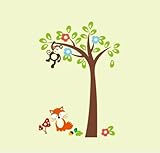 WallStickersDecal® Dschungel Wald Tier Affe & Fox auf bunten Baum Wandtattoo Wandaufkleber - 3