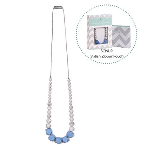 Goobie Baby Madison Silicone Teething Necklace for Babies, Worn by Mum (Light Blue/Marble)