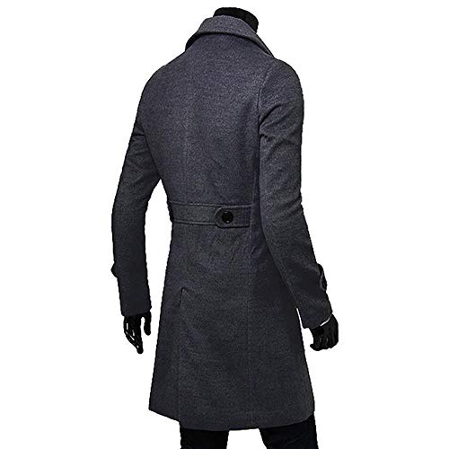 Herren Trenchcoat, Winter Herrenmantel Vintage Zweireiher Umlegekragen Lang Wollmantel Jacke Parka Anzugjacken Wärmemantel Freizeit Strickjacke Cardigan Trenchcoat Outwear (Grau, XL)