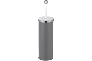 Novel Solutions Bristles Premium Toilet Brush & Holder Set – Compact Round Lid Design with Dense Bristles, Stainless Steel Handle & Inner Drip Cup – Durable Bathroom Cleaning Solution (Grey)