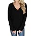Produktbild JUSTSELL Langarmshirts Pullover für Damen Herbst Winter,Frauen Einfarbig Sweatshirt Rundhalsausschnitt Pullover Strickwaren Sweatshirt Button-down Bluse Patchwork Tops