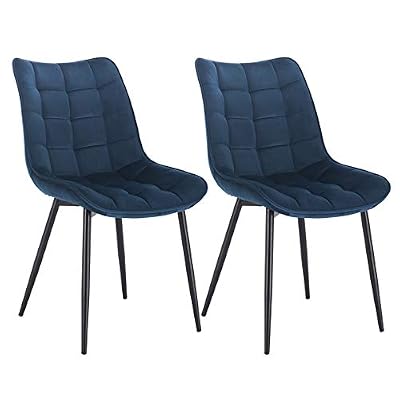 WOLTU BH142bl-2 Chaise de Salle à Manger Lot de 2 Chaise de Cuisine Assise rembourrée en Velours Pieds en métal Stable,Bleu