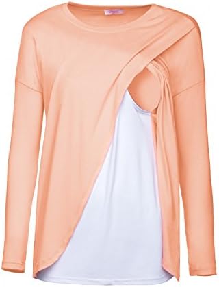 Happy Mama. Women's Maternity Nursing Wrap Top 3/4 Sleeves. Double Layer. 962p (Apricot, UK 10/12, M)