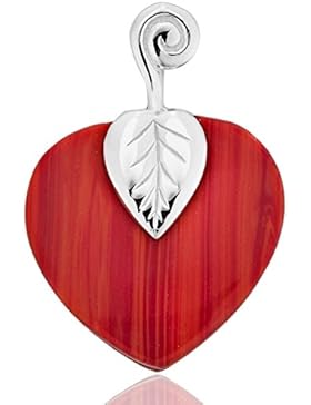 DTPsilver - Anhänger 925 Sterling Silber mit Rote Koralle Herz