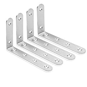 4 Staffe Angolari In Acciaio Inox 80x20x20mm - Rinforzi Per Mobili E Legno - Foto 3