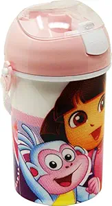 HOOM Polypropylene Dora Character Licensed BPA-Free Sipper Water Bottle, 400ml , Pack of 1 , Multicolour