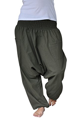 virblatt Haremshose einfarbig mit tiefem Schritt Unisex Einheitsgröße S – L Aladinhose mit Reißverschluss an den Taschen – Unüberlegt - 2
