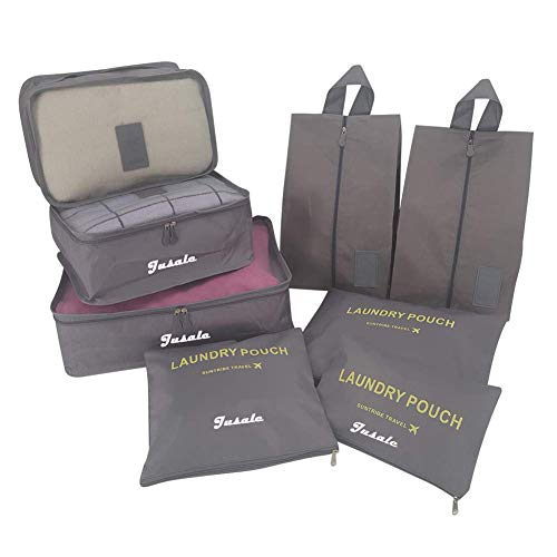 Organizadores de Viaje para Maletas, Bolsas de Equipaje Impermeable Cubos Embalaje de Viaje Bolsas de Almacenamiento para Ropa Zapatos, Cosméticos Accesorios, Material Nylon (Gris)