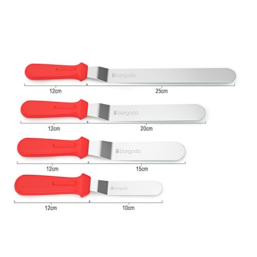 bargoda® Winkelpaletten premium (4er Set) – S/M/L/XL – hochwertige Verarbeitung – Streichpalette/Glasurpalette zum Kuchen & Torten bestreichen (Rot) - 3