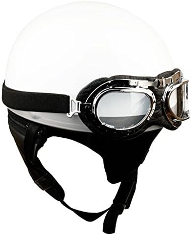 [HANMEE]Stylish Vintage Solid Scooter Motorcycle Goggles Half Helmet White Color L &amp; Free Gift (Tape Measure)