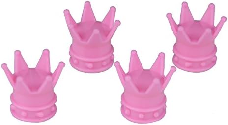 Crown Dust Caps , Set Of 4 Fits Onto Car , Bike Or Motorbike Valves. (Pink)
