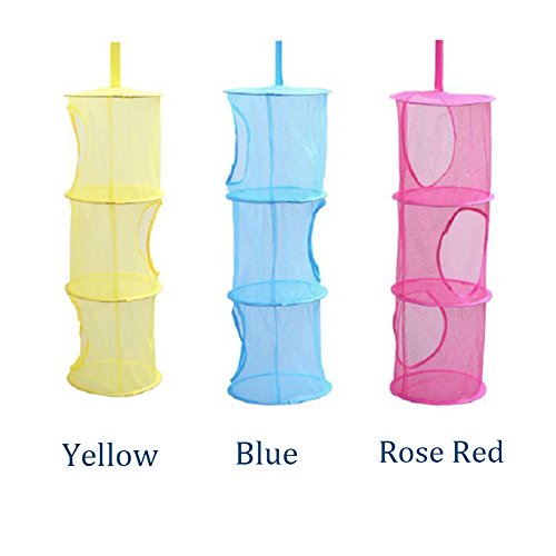 sunblue 2 faltbare Net, Aufbewahrungsbox zum aufhängen Mesh Aufbewahrungskorb BH Unterwäsche Socken 3 Ablage Ebenen semi-closed Organizer für Kinder Spielzeug Spiele Yellow, Blue,Rose Red