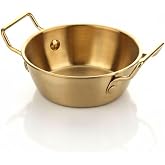 AmberHaus Gold Renk Paslanmaz &Ccedil;elik Mini Sahan ve Sunumluk - Kulplu Metal Kahvaltılık, Sosluk ve Meze Tabağı - Mat Altın G&ouml;r&uuml;