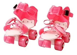 WON Roller Skates for Kids Age 5-10 Years Adjustable 4 Wheel Skating Shoes Very Smooth (Pink )