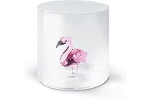WD Lifestyle Bicchiere in vetro borosilicato. Capacità 250 ml. Decoro fenicottero.