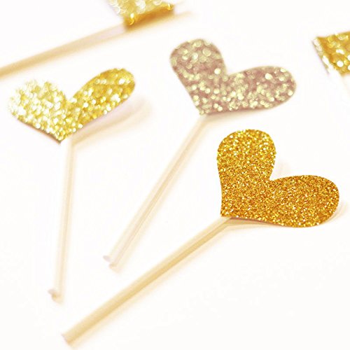 24 Schöne funkelnde Goldene Glitzer-Herzen-Aufkleber zum Dekorieren und Basteln - 5