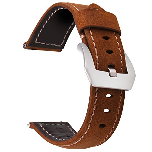 Greatfine Cuero Genuino 22mm Reemplazo Pulsera para Samsung Gear S3 Classic/Gear S3 Frontier/Huawei Watch 2 Classic/Smartwatch Banda Correa de Muñeca (Coffee, 22 mm)
