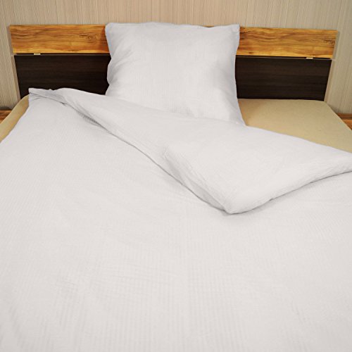 Beautissu® 2tlg. Seersucker Bettwäsche 135×200 cm Decke und 80×80 cm Kissen-Bezug + Set aus Microfaser weiß – Öko-Tex - 3