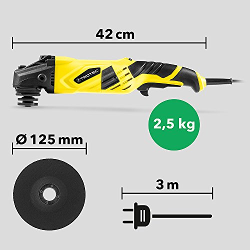 TROTEC Winkelschleifer PAGS 10-125 inkl. Koffer mit 125 mm Trennscheibe, Zusatzhandgriff (3 Positionen variabel montierbar), 1.200 Watt, konstante Drehzahl bis max. 12.000/min - 7