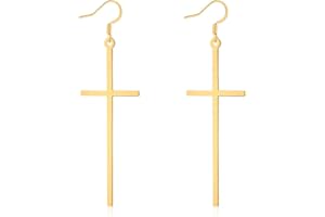 VU100 Longue Croix Boucles d'oreilles pour Femme - Acier inoxydable Bijoux Cadeau - Argent/Or