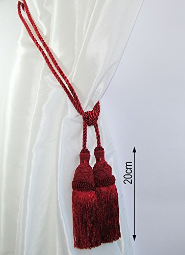 Doppelquaste 200mm – Raffhalter Gardinen /Vorhänge + Kordel Kirschrot – Quasten Gardinen Vorhang Avideso - 2