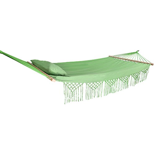 Holifine Doppel Hängematte Mehrpersonen Stabhängematte mit Fransen, 200 x 150 cm, belastbar bis 150 kg, Grün - 4