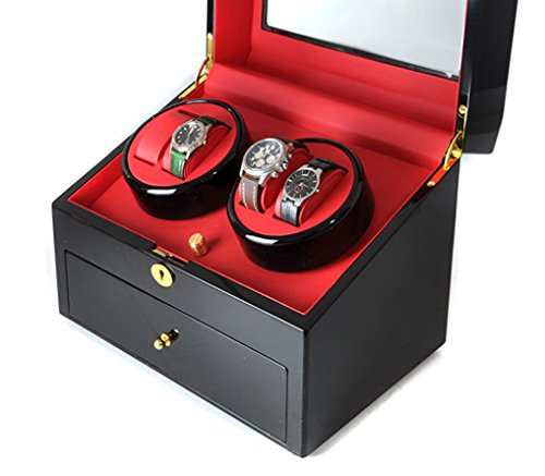 Klarstein Old Marshall Uhrenbeweger Uhrendreher Uhrenbox (für 10 Automatikuhren, mehrere Bewegungs-Modi, abschließbare Schublade, leise) schwarz-rot - 2